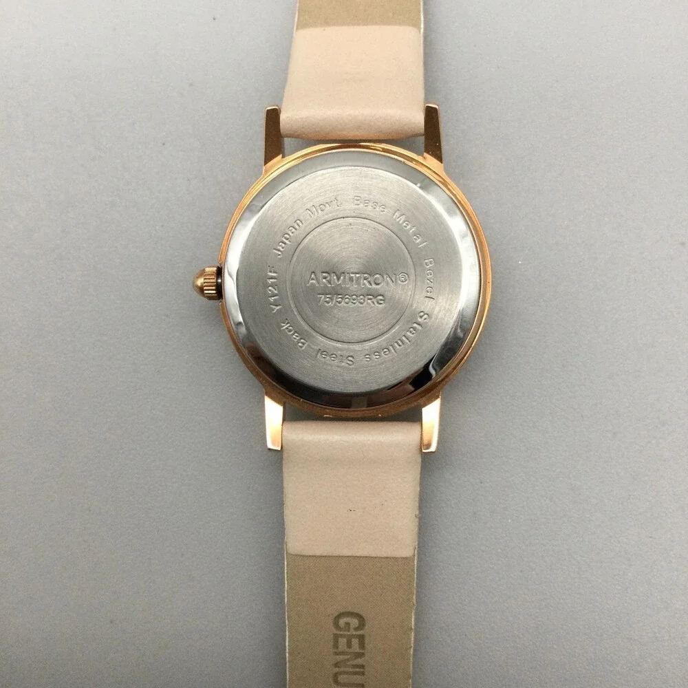 Armitron Diamond Womens Watch 24mm Gold Tone Beige Leather Band New Battery